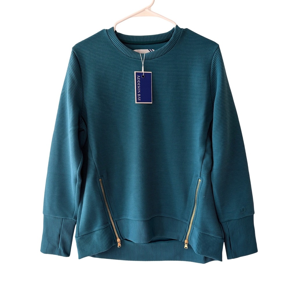 NWT‎ ADDISON BAY Teal Everyday Athleisure Preppy Ribbed Pullover SMALL $158